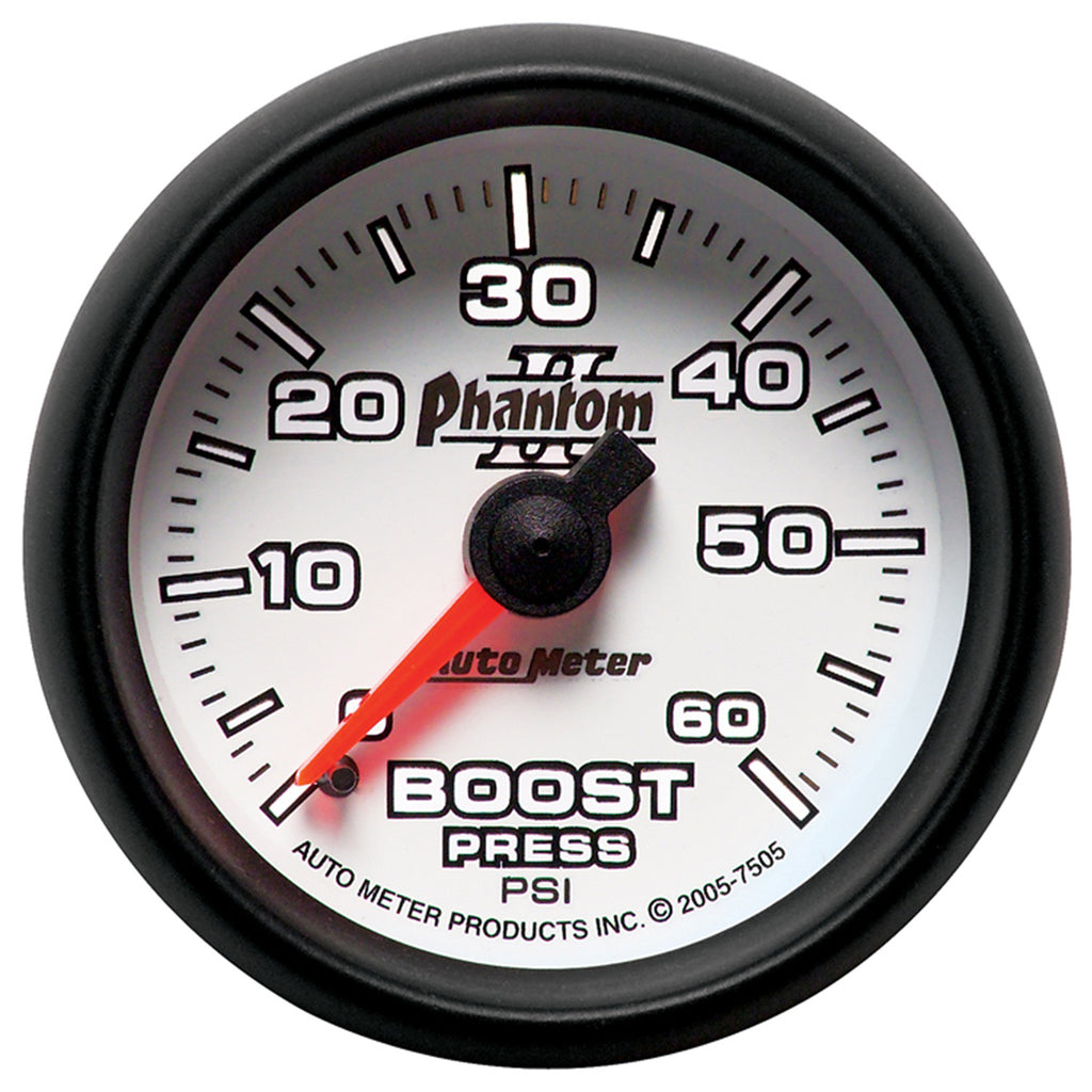 AutoMeter 7505 GAUGE, BOOST, 2 1/16", 60PSI, MECHANICAL, PHANTOM II