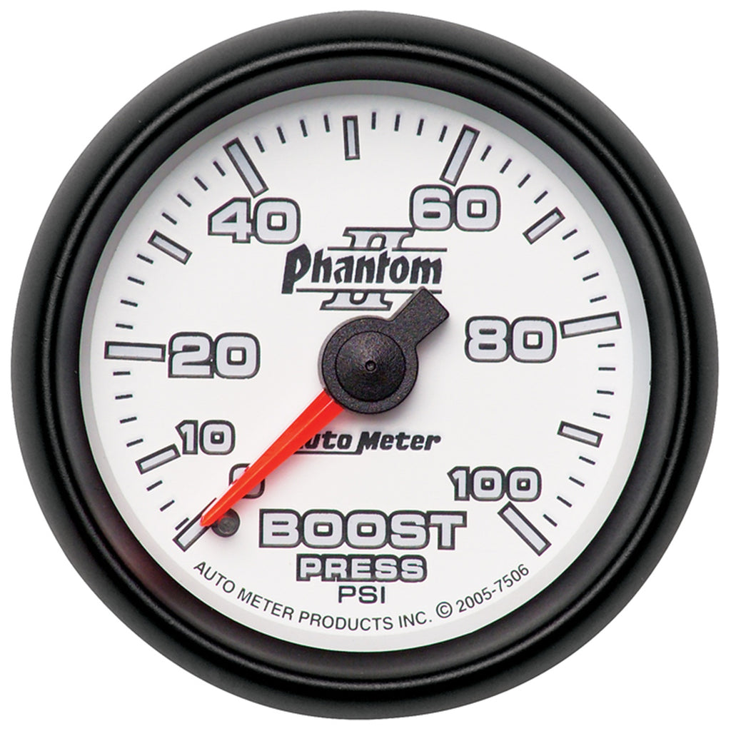 AutoMeter 7506 GAUGE, BOOST, 2 1/16", 100PSI, MECHANICAL, PHANTOM II
