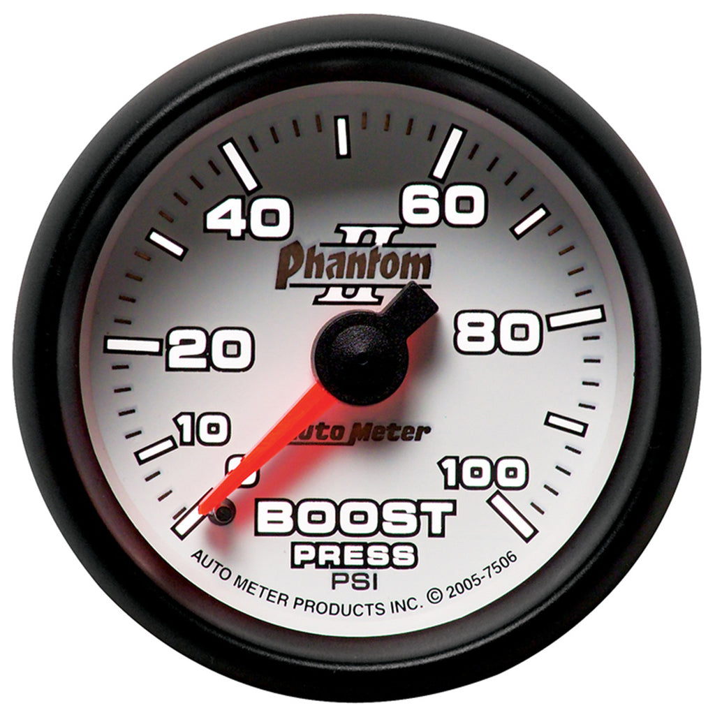 AutoMeter 7506 GAUGE, BOOST, 2 1/16", 100PSI, MECHANICAL, PHANTOM II