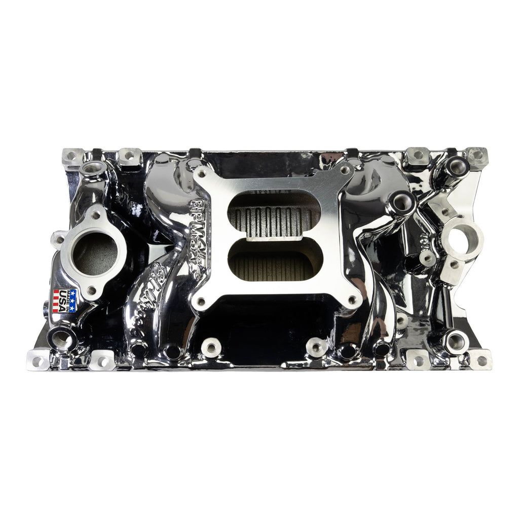 Edelbrock 7516-CP Edelbrock RPM Air-Gap Manifold for Small-Block Chevy Vortec, Chrome Plasma