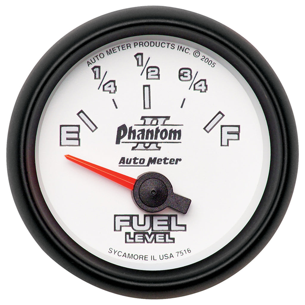 AutoMeter 7516 GAUGE, FUEL LEVEL, 2 1/16", 240OE TO 33OF, ELEC, PHANTOM II