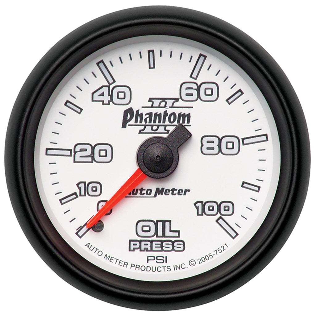 AutoMeter 7521 GAUGE, OIL PRESSURE, 2 1/16", 100PSI, MECHANICAL, PHANTOM II