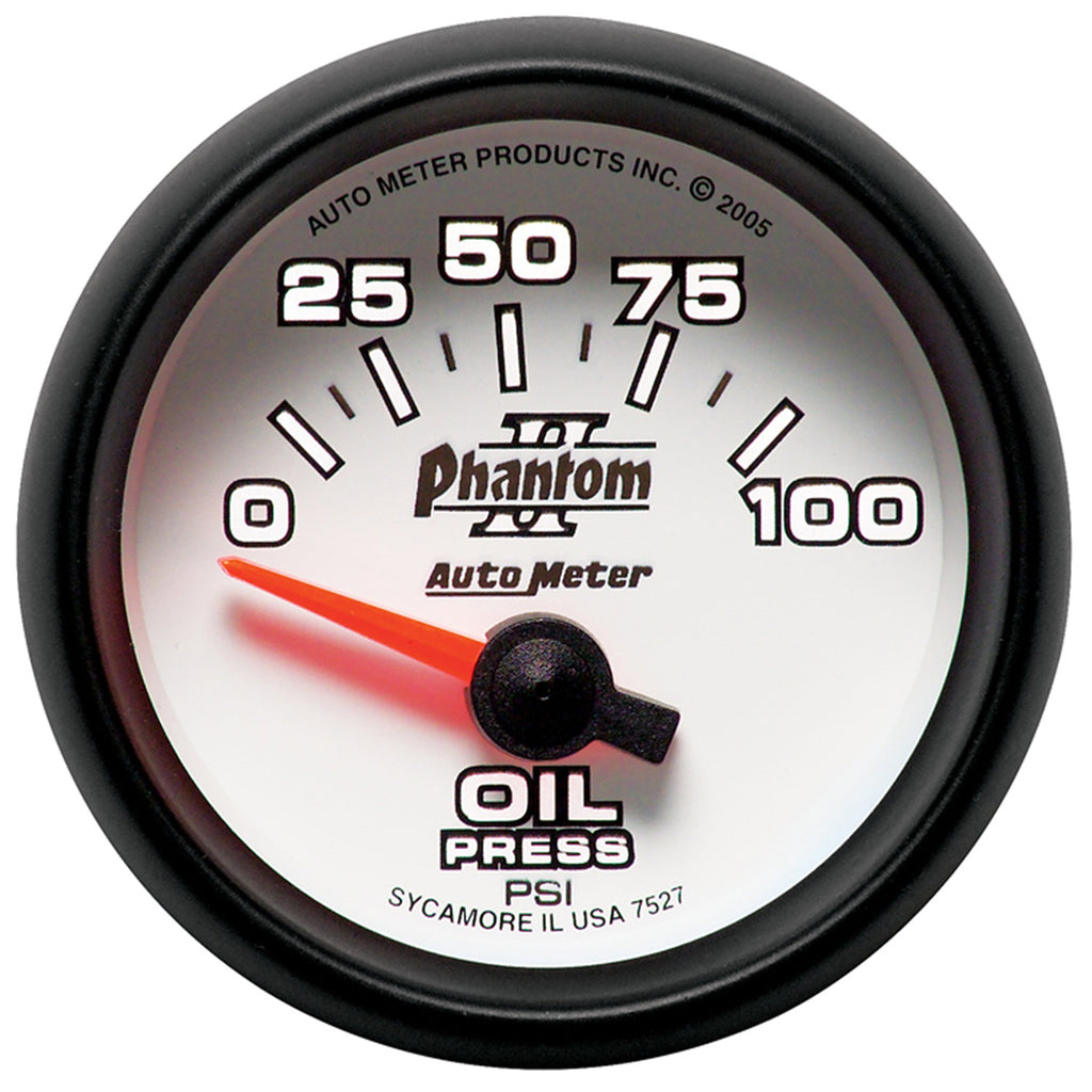 AutoMeter 7527 GAUGE, OIL PRESSURE, 2 1/16", 100PSI, ELECTRIC, PHANTOM II