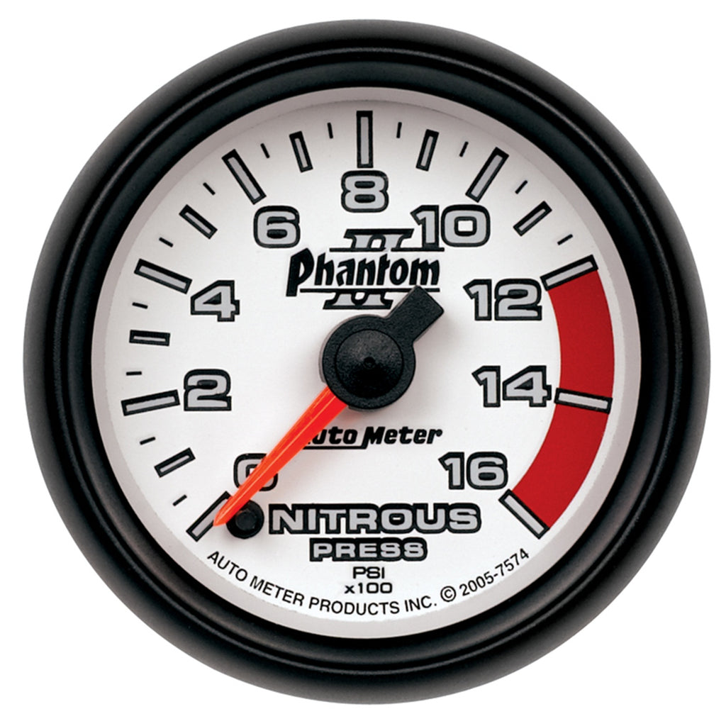 AutoMeter 7574 GAUGE, NITROUS PRESSURE, 2 1/16", 1600PSI, DIGITAL STEPPER MOTOR, PHANTOM II