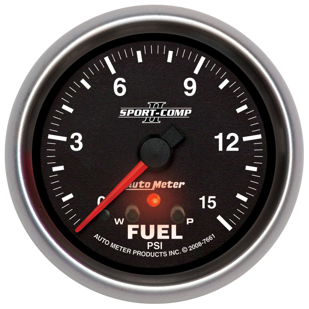 AutoMeter 7661 GAUGE, FUEL PRESS, 2 5/8", 15PSI, STEPPER MOTOR W/ PEAK & WARN, SPORT-COMP II