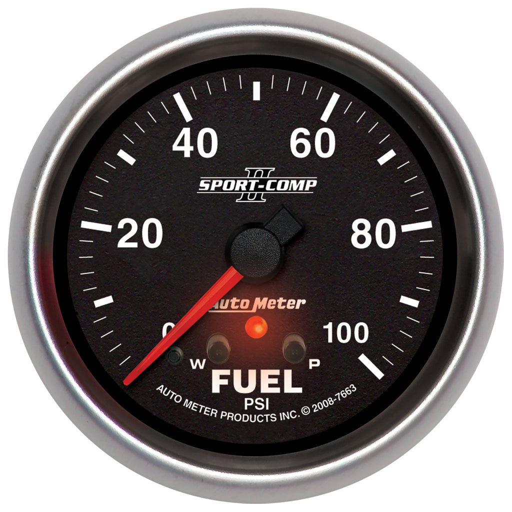 AutoMeter 7663 GAUGE, FUEL PRESS, 2 5/8", 100PSI, STEPPER MOTOR W/ PEAK & WARN, SPORT-COMP II