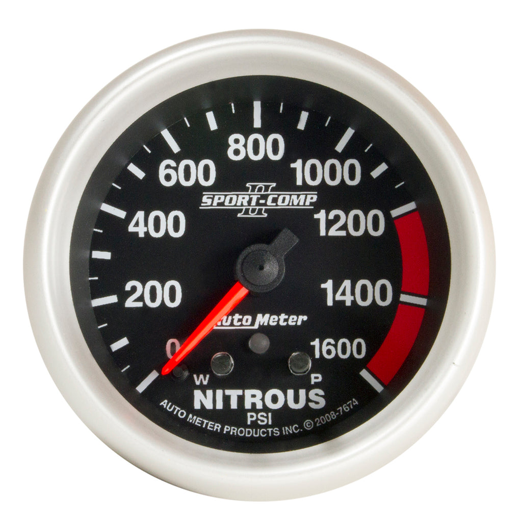AutoMeter 7674 GAUGE, NITROUS PRESS, 2 5/8", 1600PSI, STEPPER MOTOR W/ PK & WRN, SPORT-COMP II