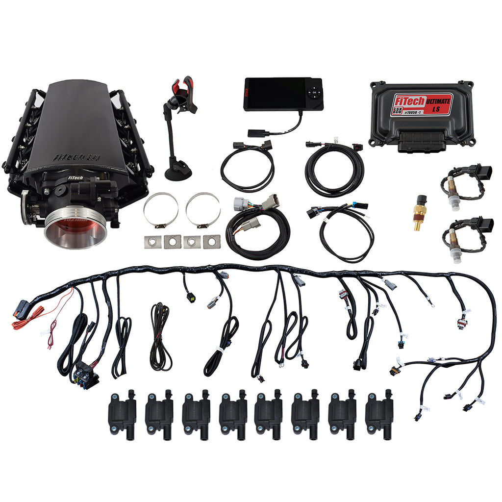 FiTech Fuel Injection 78001 Ultimate LS 500 HP EFI System With Short Cathedral Intake & LS3 Coil Pack Set