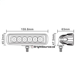BrightSource 791154F Work Light; 6 in.; Rectangular; 90 Deg. Flood Pattern; 18W; w/o Harness; - Truck Part Superstore