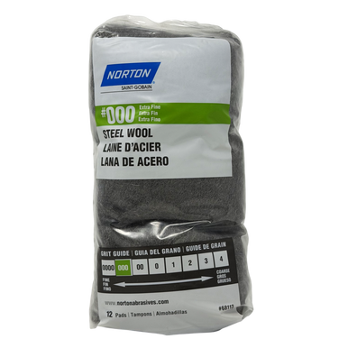 Norton 68113 Steel Wool, #000 Extra Fine - 12 Pads