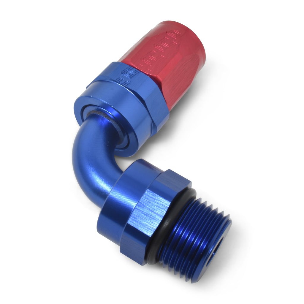 Performance-Hose-End-8-Hose-To-8-Radius-Inlet-Port-90-Deg-RedBlue