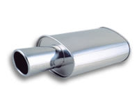 Load image into Gallery viewer, Streetpower-Turbo-Oval-Muffler-With-4In-Round-Tip-Angle-Cut-Rolled-Edge---3In-Inlet-I.D.
