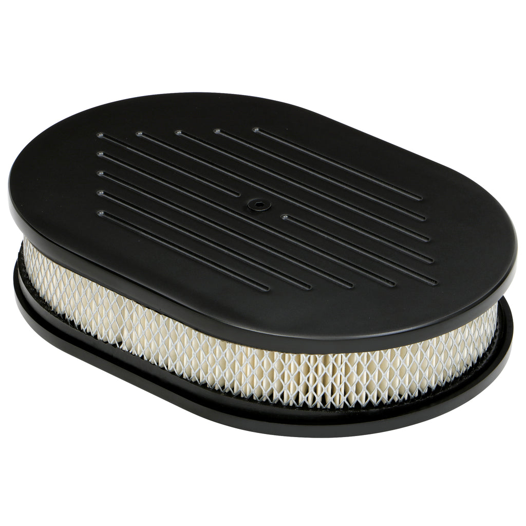 8-38-X-12-In.-Oval-Aluminum-Air-Cleaner-Set;-Pinstripe-Milled--Black-Finish
