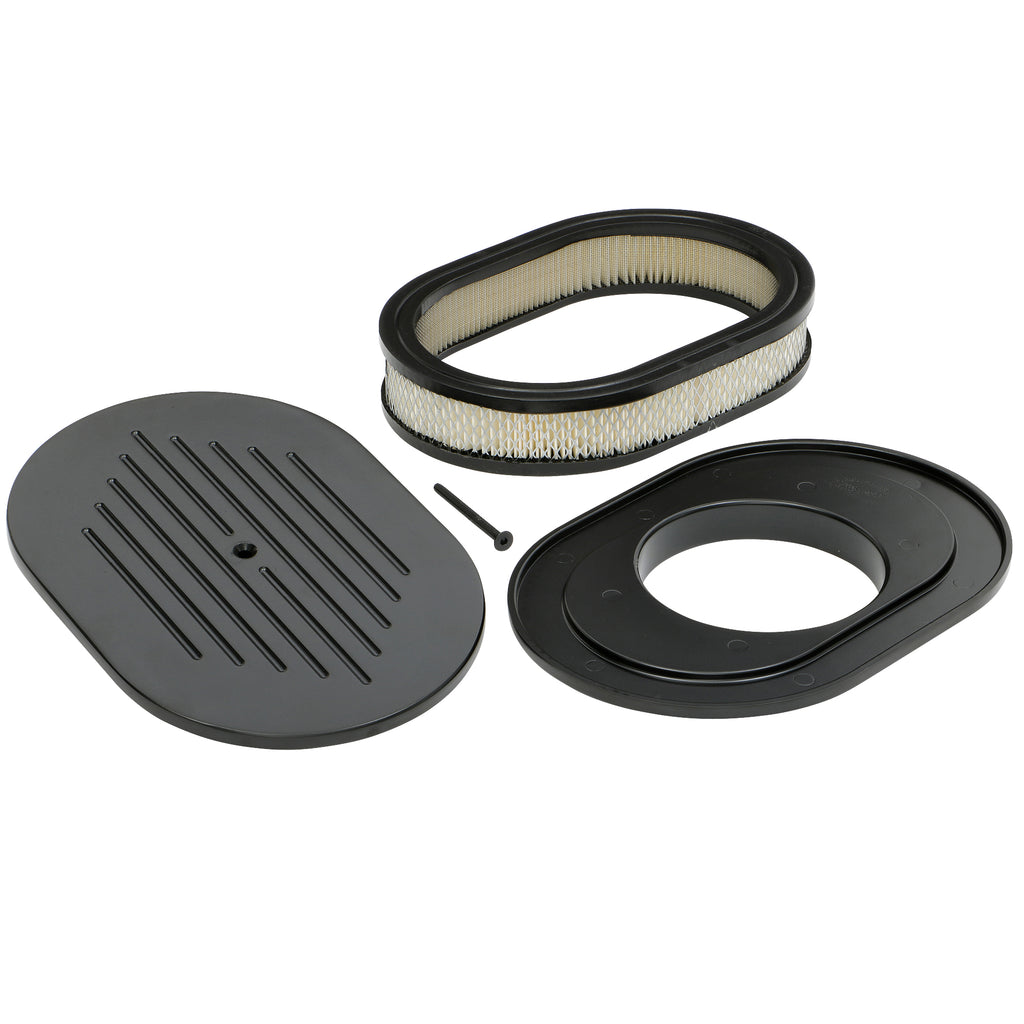 8-38-X-12-In.-Oval-Aluminum-Air-Cleaner-Set;-Pinstripe-Milled--Black-Finish