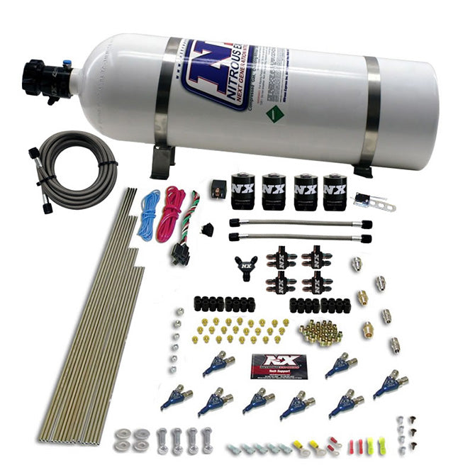 8-Cyl-Piranha-Direct-Port-4-Solenoids-Nitrous-Kit-(200-500Hp)-W15Lb-Bottle