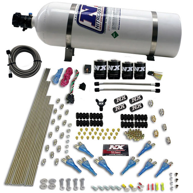 8-Cyl-Shark-Direct-Port-4-Solenoids-Nitrous-Kit-(200-600Hp)-W15Lb-Bottle