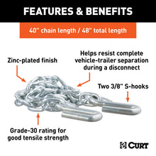 Load image into Gallery viewer, CURT 80010 48" Safety Chain with 2 S-Hooks (2,000 lbs, Clear Zinc)