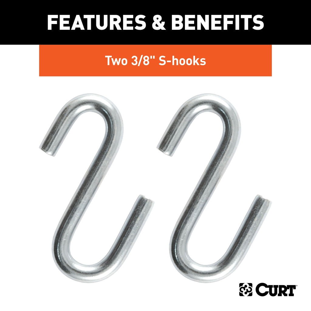 CURT 80011 48" Safety Chain with 2 S-Hooks (2,000 lbs, Clear Zinc, Packaged)