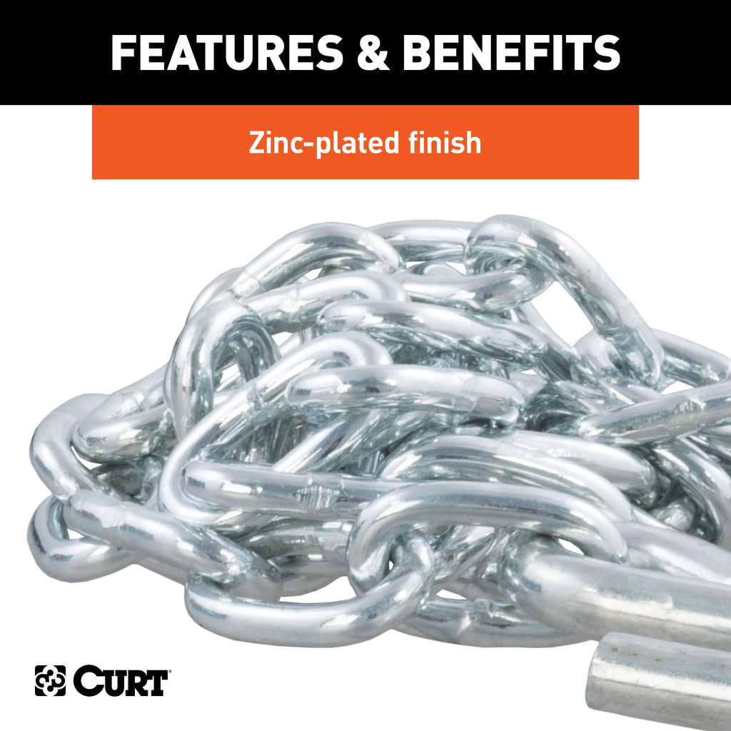 CURT 80011 48" Safety Chain with 2 S-Hooks (2,000 lbs, Clear Zinc, Packaged)