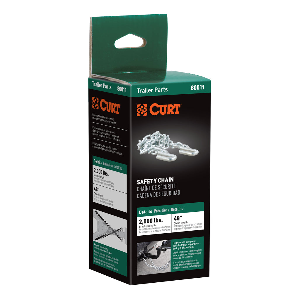 CURT 80011 48" Safety Chain with 2 S-Hooks (2,000 lbs, Clear Zinc, Packaged)