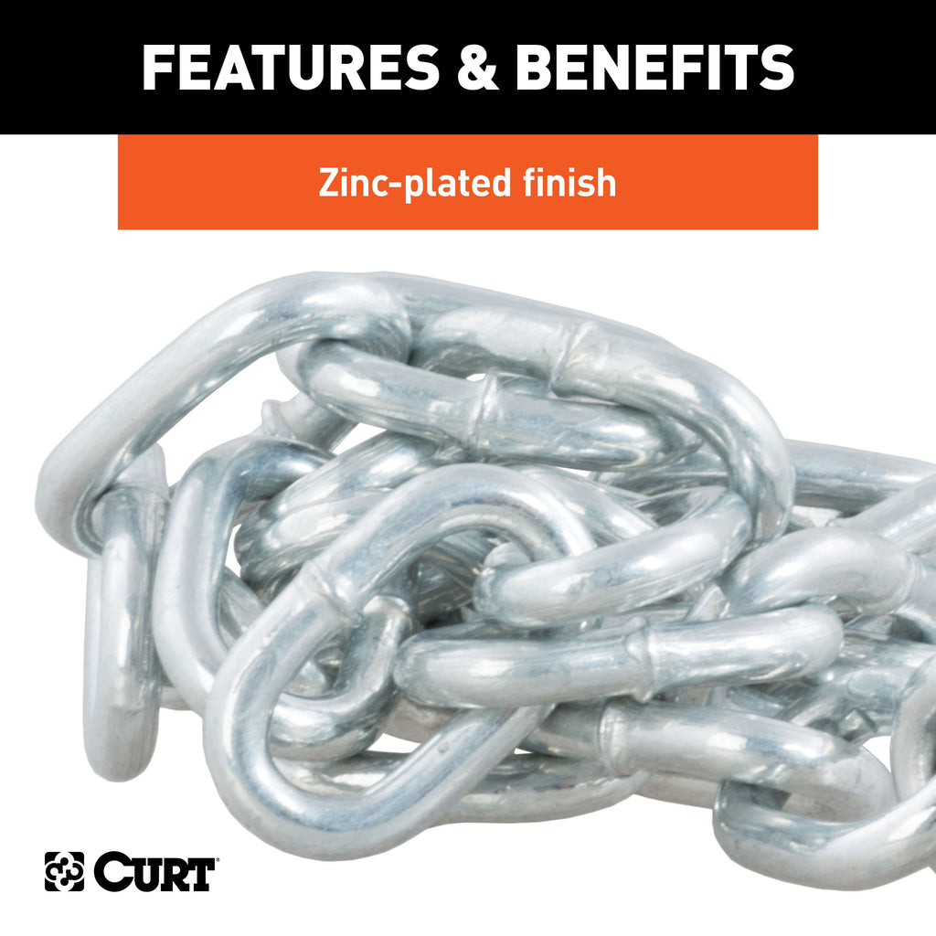 CURT 80020 27" Safety Chain with 1 S-Hook (2,000 lbs, Clear Zinc)