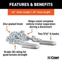 Load image into Gallery viewer, CURT 80030 48" Safety Chain with 2 S-Hooks (5,000 lbs, Clear Zinc)