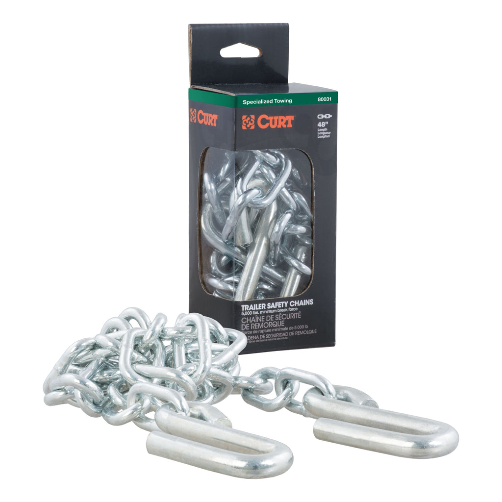 CURT 80031 48" Safety Chain with 2 S-Hooks (5,000 lbs, Clear Zinc, Packaged)