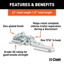 Load image into Gallery viewer, CURT 80040 27" Safety Chain with 1 S-Hook (5,000 lbs, Clear Zinc)