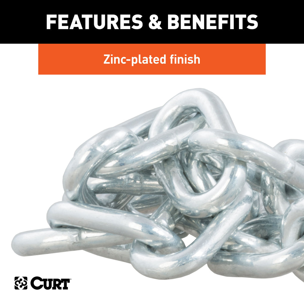 CURT 80040 27" Safety Chain with 1 S-Hook (5,000 lbs, Clear Zinc)