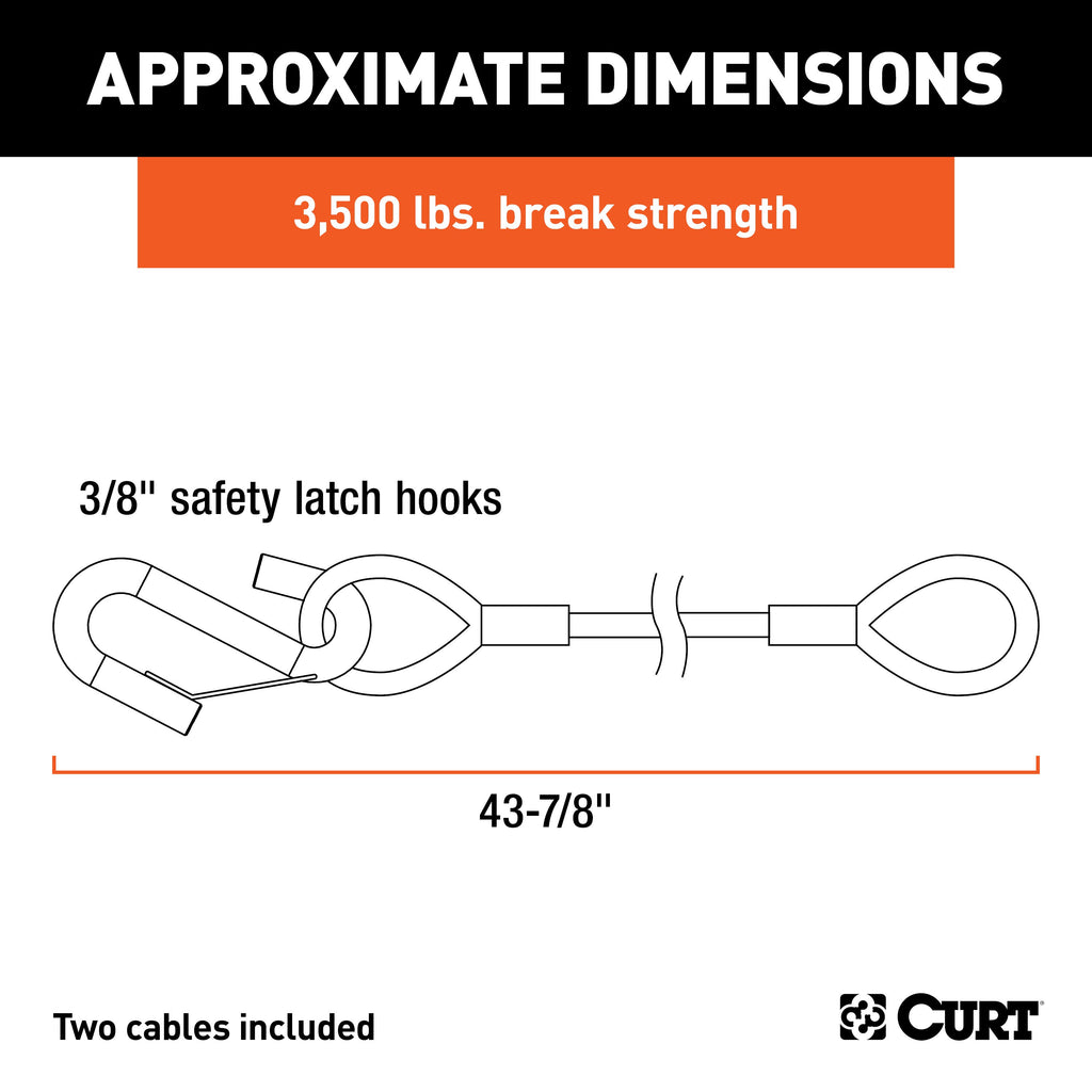 CURT 80136 43-7/8" Safety Cables with 2 Snap Hooks (3,500 lbs, Vinyl-Coated, 2-Pack)
