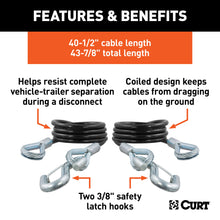 Load image into Gallery viewer, CURT 80136 43-7/8" Safety Cables with 2 Snap Hooks (3,500 lbs, Vinyl-Coated, 2-Pack)