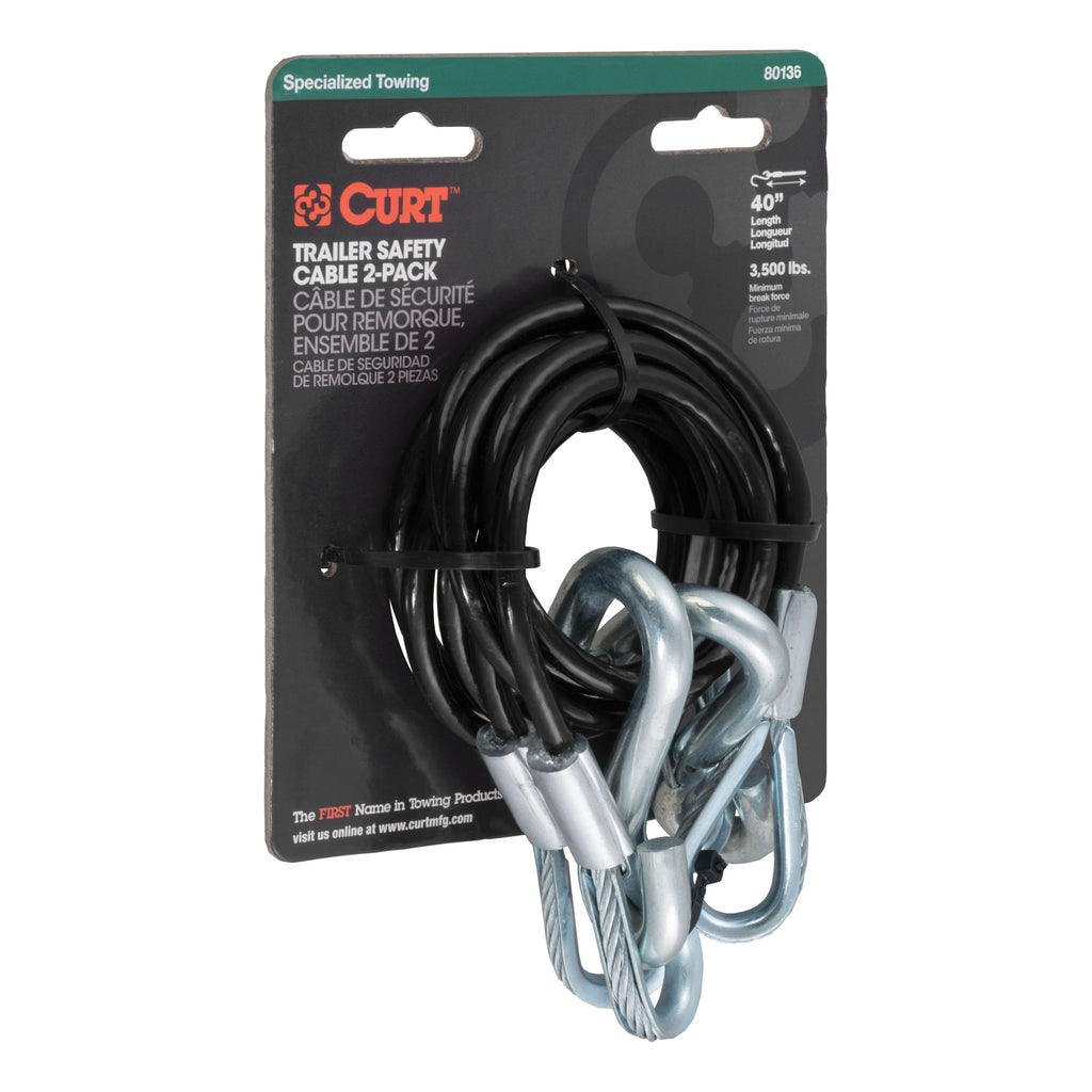 CURT 80136 43-7/8" Safety Cables with 2 Snap Hooks (3,500 lbs, Vinyl-Coated, 2-Pack)