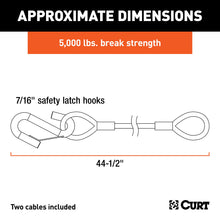 Load image into Gallery viewer, CURT 80151 44-1/2" Safety Cables with 2 Snap Hooks (5,000 lbs, Vinyl-Coated, 2-Pack)