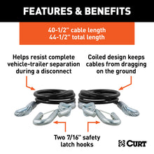 Load image into Gallery viewer, CURT 80151 44-1/2" Safety Cables with 2 Snap Hooks (5,000 lbs, Vinyl-Coated, 2-Pack)