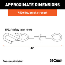 Load image into Gallery viewer, CURT 80176 44" Safety Cables with 2 Snap Hooks (7,500 lbs, Vinyl-Coated, 2-Pack)