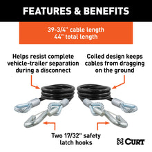 Load image into Gallery viewer, CURT 80176 44" Safety Cables with 2 Snap Hooks (7,500 lbs, Vinyl-Coated, 2-Pack)