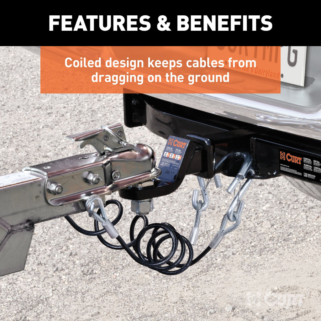 CURT 80176 44" Safety Cables with 2 Snap Hooks (7,500 lbs, Vinyl-Coated, 2-Pack)