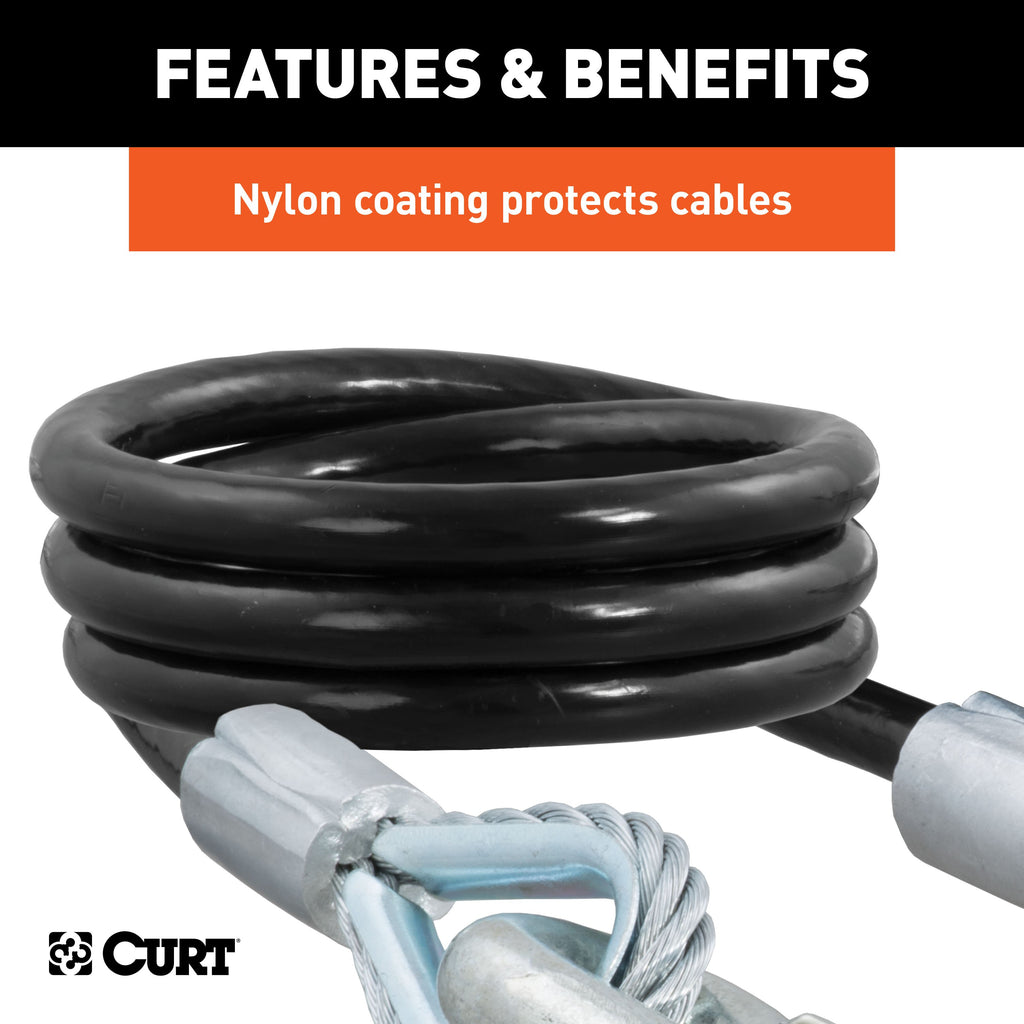 CURT 80176 44" Safety Cables with 2 Snap Hooks (7,500 lbs, Vinyl-Coated, 2-Pack)