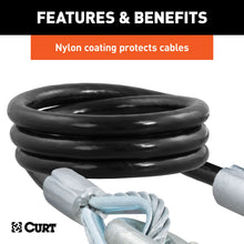 Load image into Gallery viewer, CURT 80176 44" Safety Cables with 2 Snap Hooks (7,500 lbs, Vinyl-Coated, 2-Pack)
