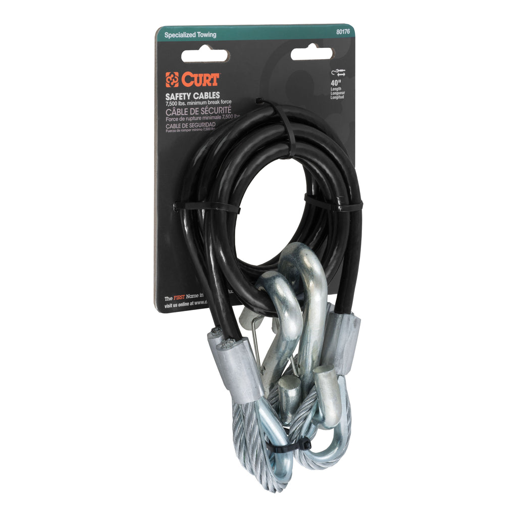 CURT 80176 44" Safety Cables with 2 Snap Hooks (7,500 lbs, Vinyl-Coated, 2-Pack)