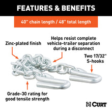 Load image into Gallery viewer, CURT 80301 48" Safety Chain with 2 S-Hooks (7,000 lbs, Clear Zinc)