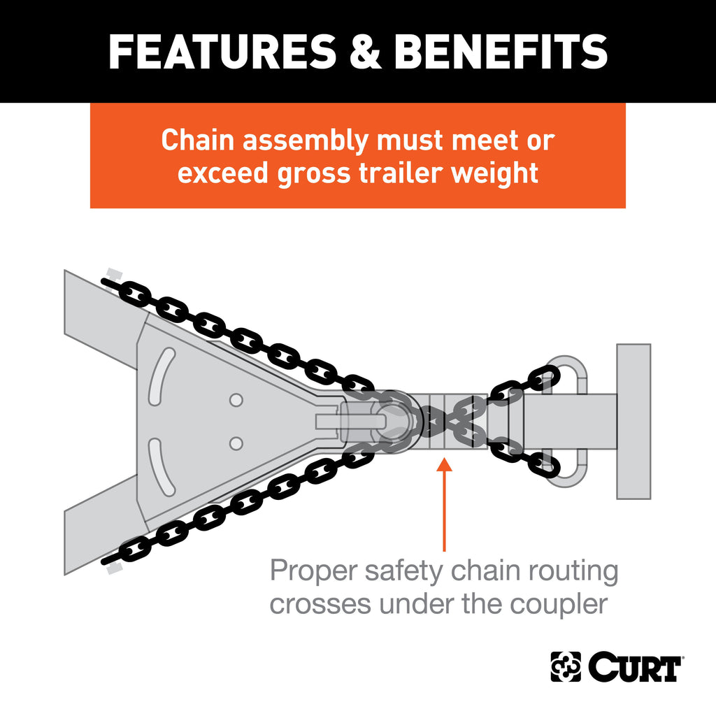 CURT 80301 48" Safety Chain with 2 S-Hooks (7,000 lbs, Clear Zinc)