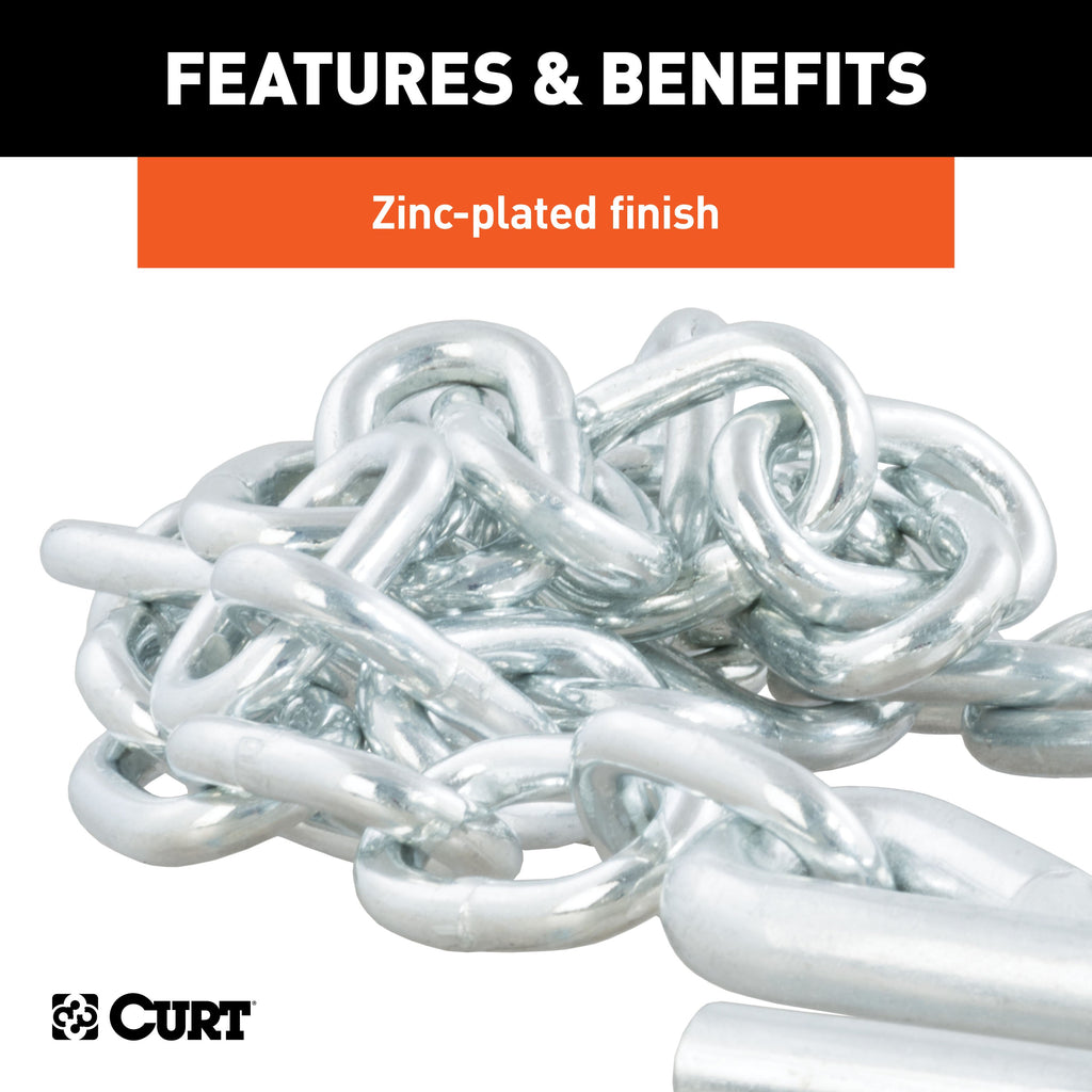 CURT 80301 48" Safety Chain with 2 S-Hooks (7,000 lbs, Clear Zinc)