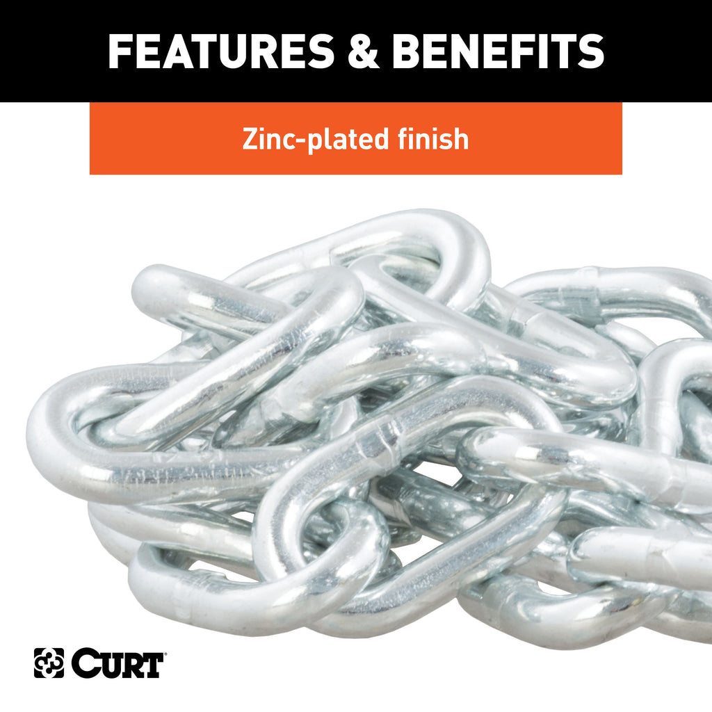 CURT 80302 35" Safety Chain with 1 Clevis Hook (7,800 lbs, Clear Zinc)