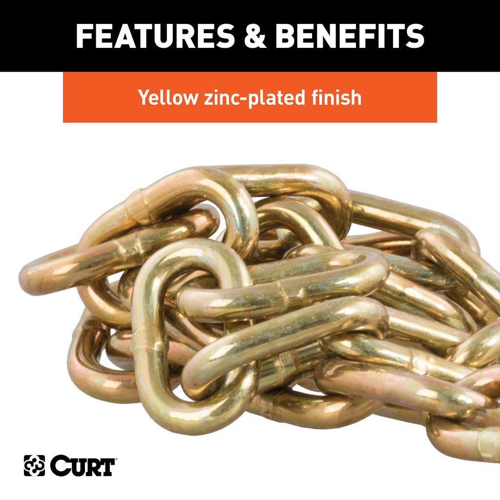 CURT 80303 35" Safety Chain with 1 Clevis Hook (12,600 lbs, Yellow Zinc)