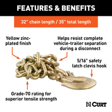 Load image into Gallery viewer, CURT 80304 35" Safety Chain with 1 Clevis Hook (18,800 lbs, Yellow Zinc)