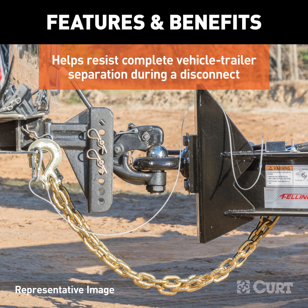 CURT 80304 35" Safety Chain with 1 Clevis Hook (18,800 lbs, Yellow Zinc)