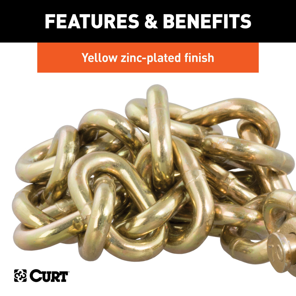 CURT 80304 35" Safety Chain with 1 Clevis Hook (18,800 lbs, Yellow Zinc)
