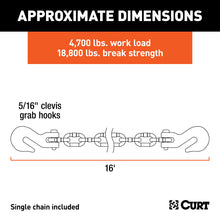 Load image into Gallery viewer, CURT 80306 16' Transport Binder Safety Chain with 2 Clevis Hooks (18,800 lbs, Yellow Zinc)