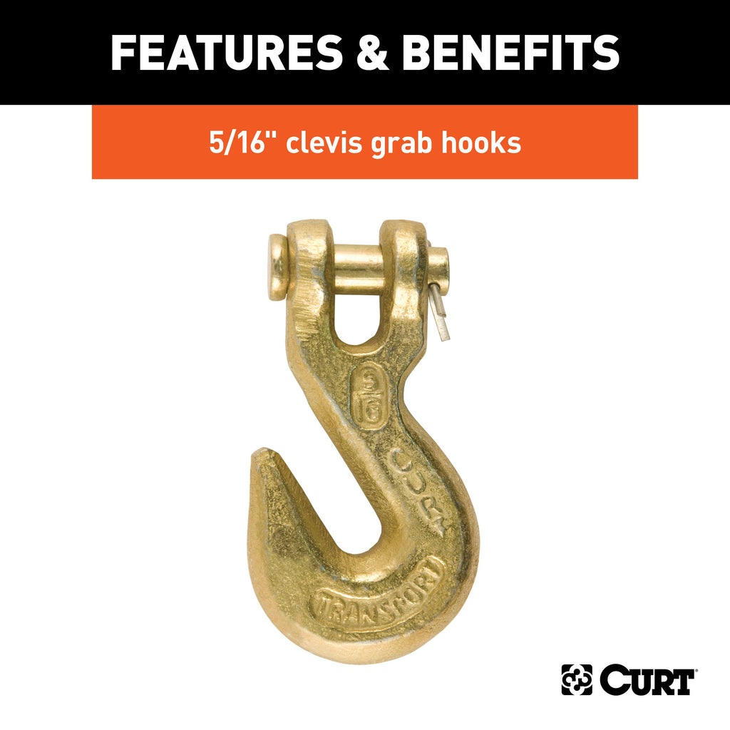CURT 80308 25' Transport Binder Safety Chain with 2 Clevis Hooks (18,800 lbs, Yellow Zinc)